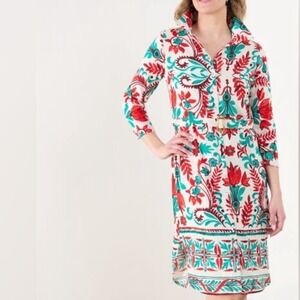 Anthropologie Fig & Flower Floral Shirt Dress Red Green Belted 2X NWT